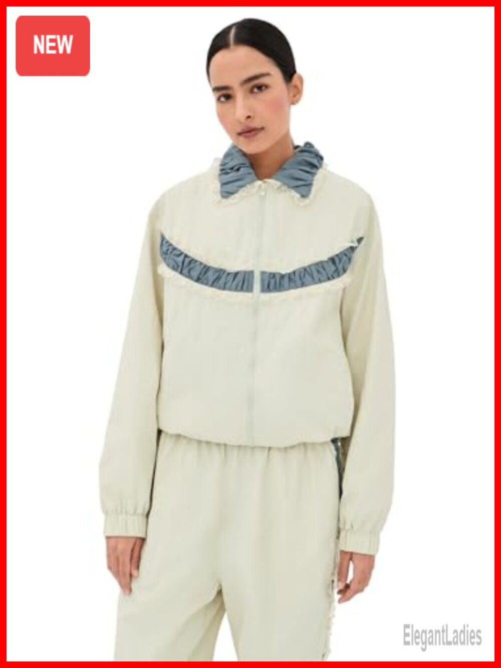 Women's Ruched Striped Track Jacket Long Sleeve Zip Front